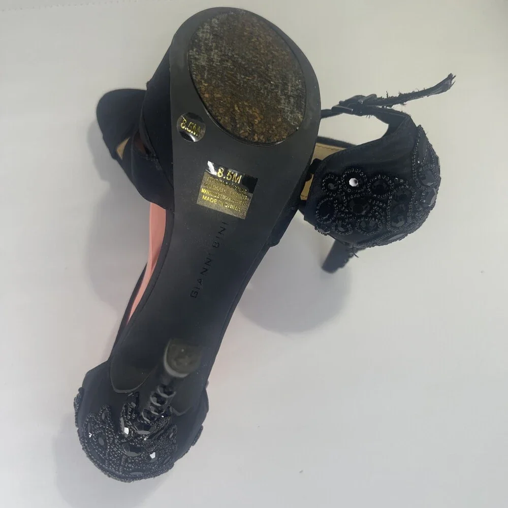 GIANNI BINI CUSTOMIZED BEADED MELISSA 8.5M Black Platform Stiletto Heels WEDDING